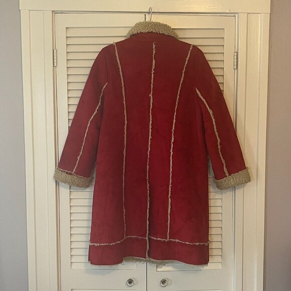 Tasha Polizzi red faux suede coat large sherpa military inspired long - Picture 8 of 16